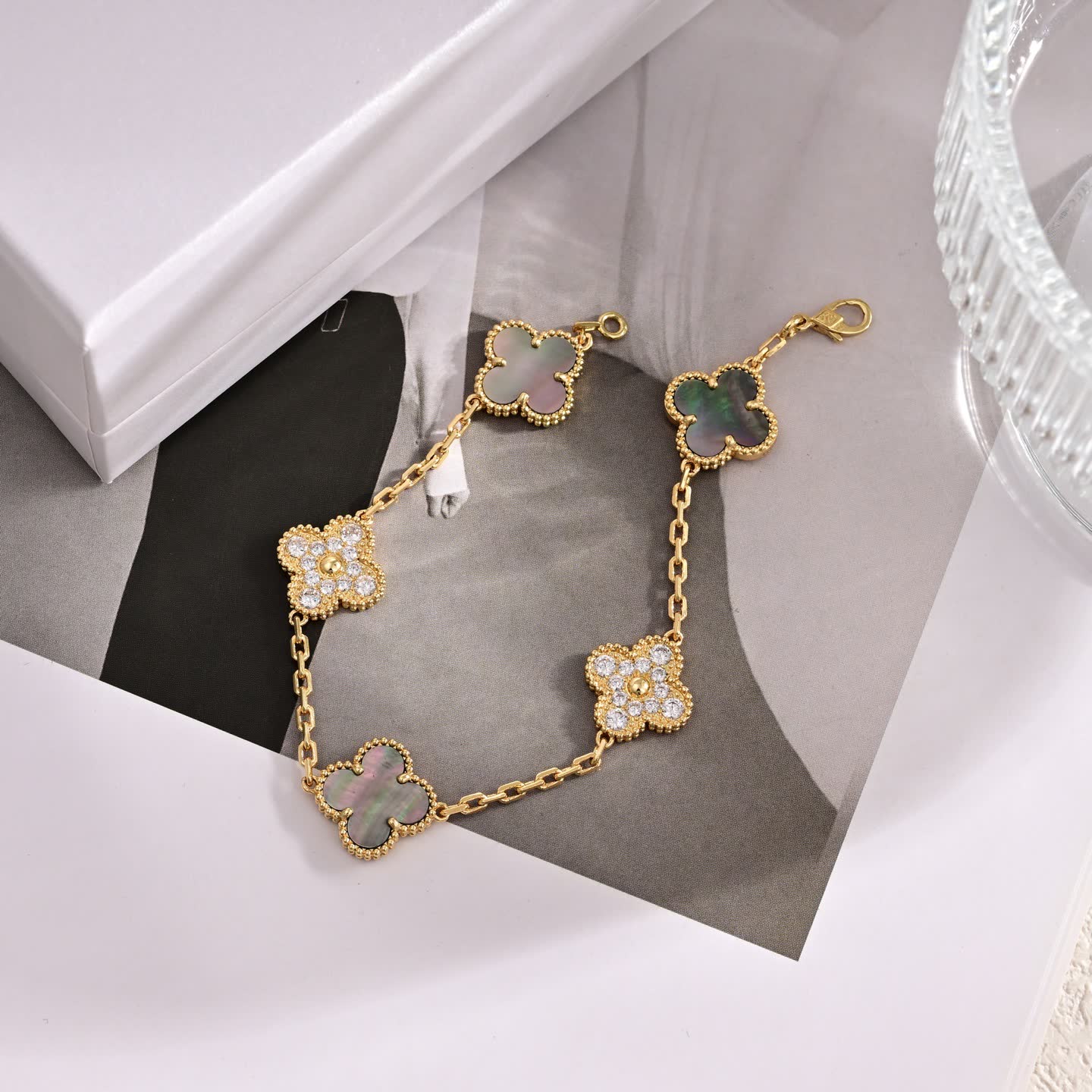 Van Cleef & Arpels Alhambra Gold Bracelet with Mother-of-Pearl and Diamonds